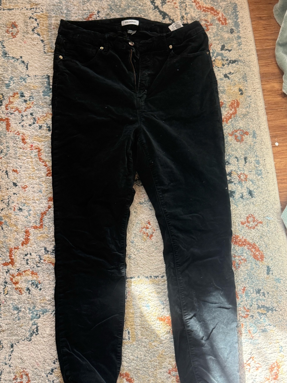 Good American Black Velvet Pants with Gold Hardware